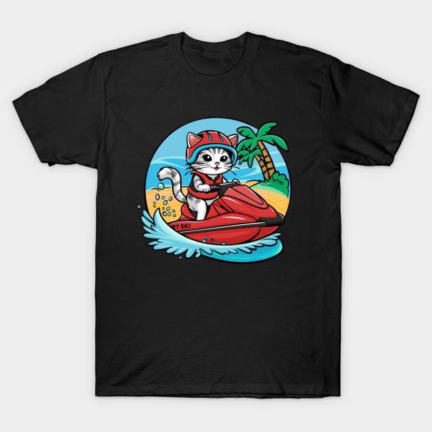 Cute Cat Jet Skiing Summer Gift T-Shirt by GrafiqueDynasty